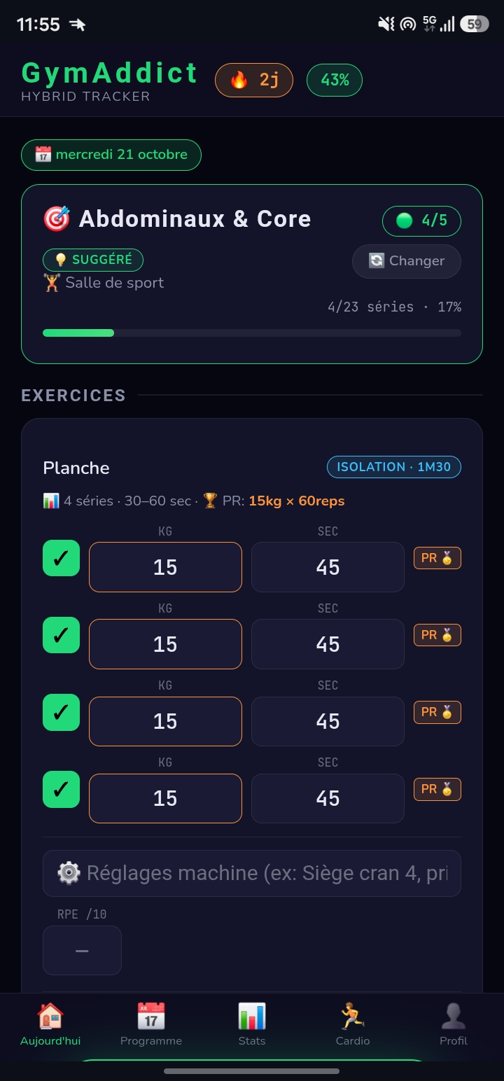 Ancienne version de l'espace workout