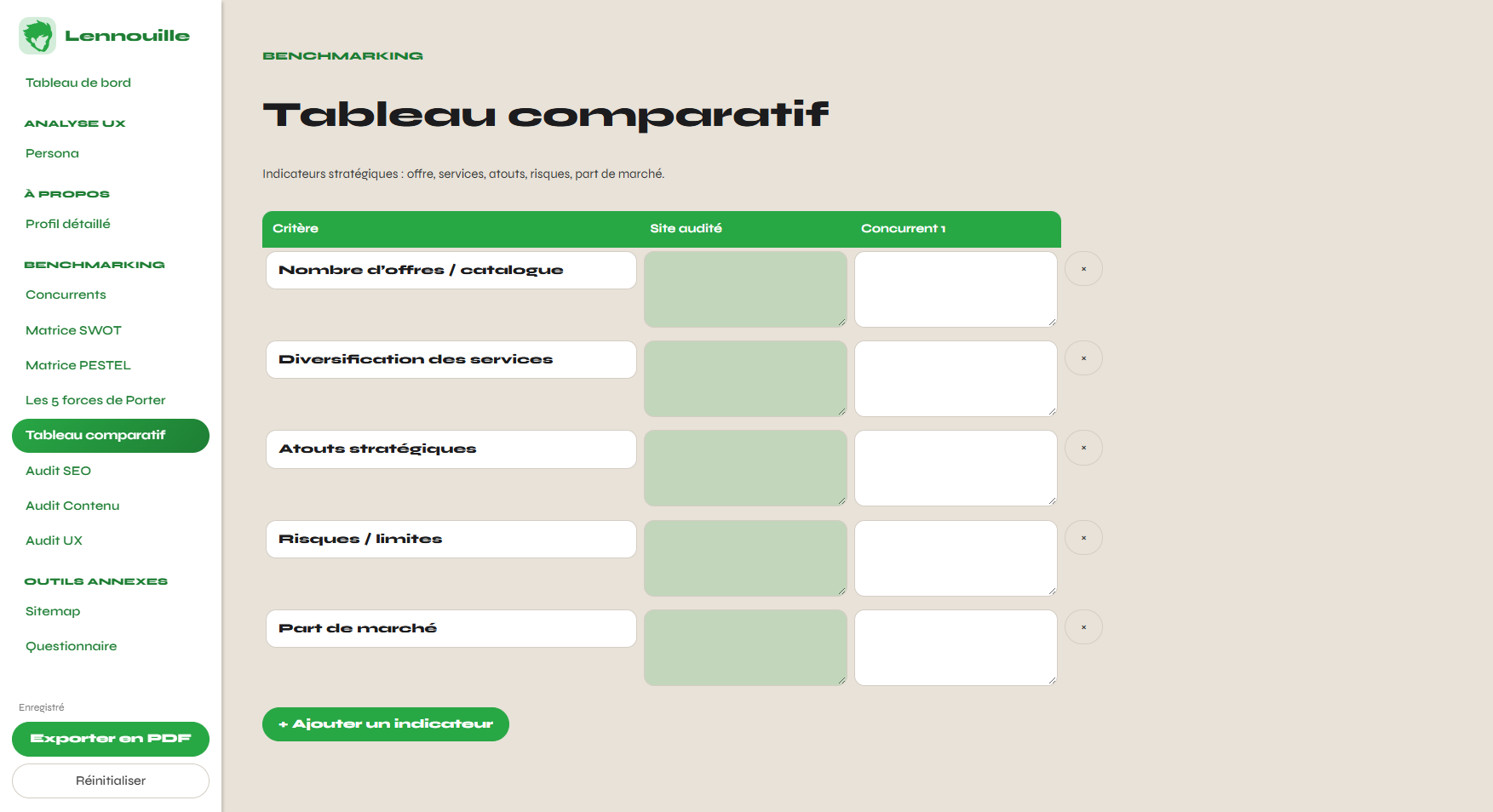 Création de l'espace comparatif concurrence