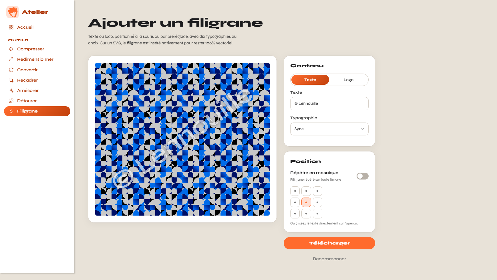 Création de l'espace filigrane