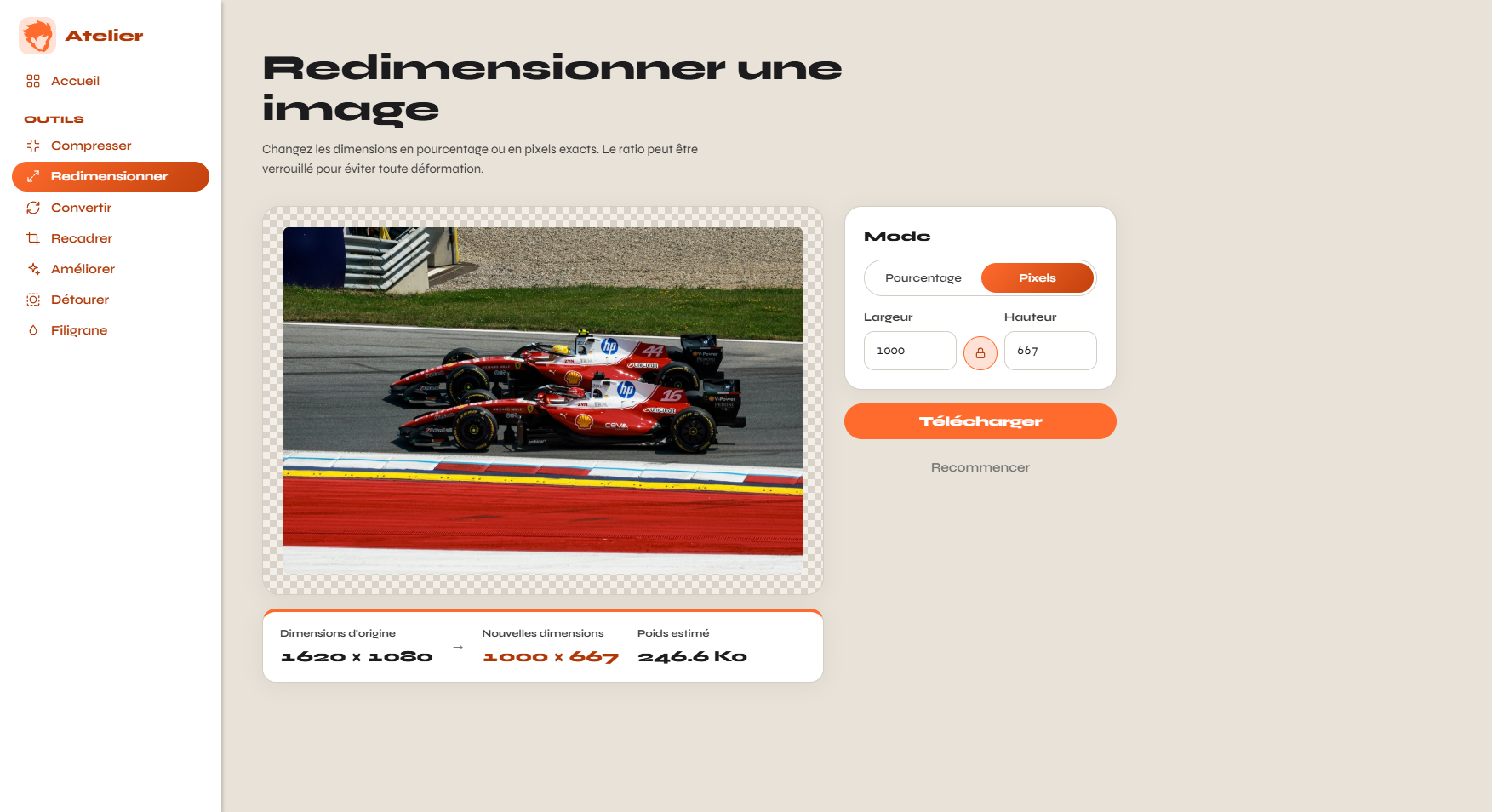 Création de l'espace redimensionnement
