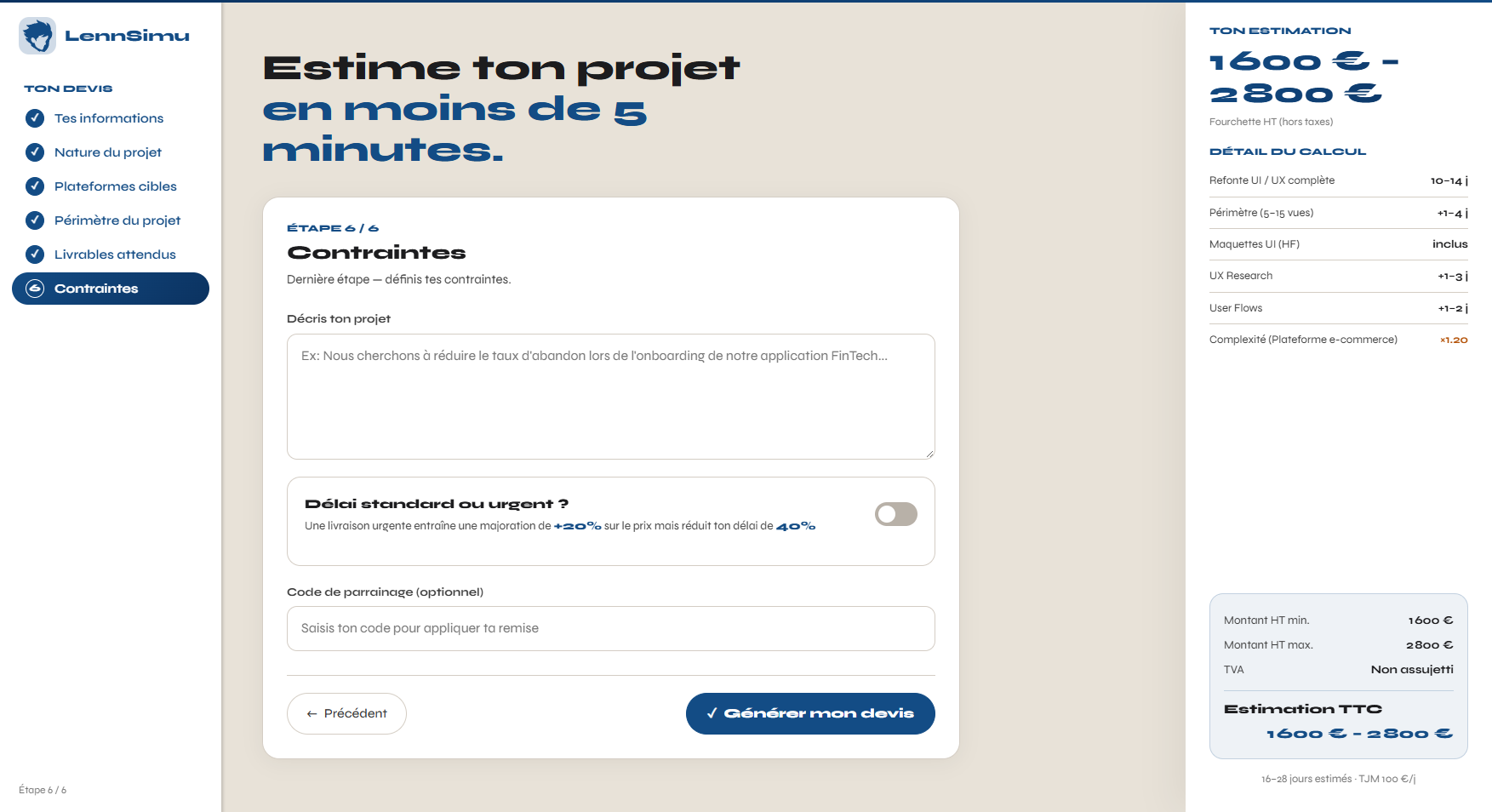 Création de la section choix des contraintes