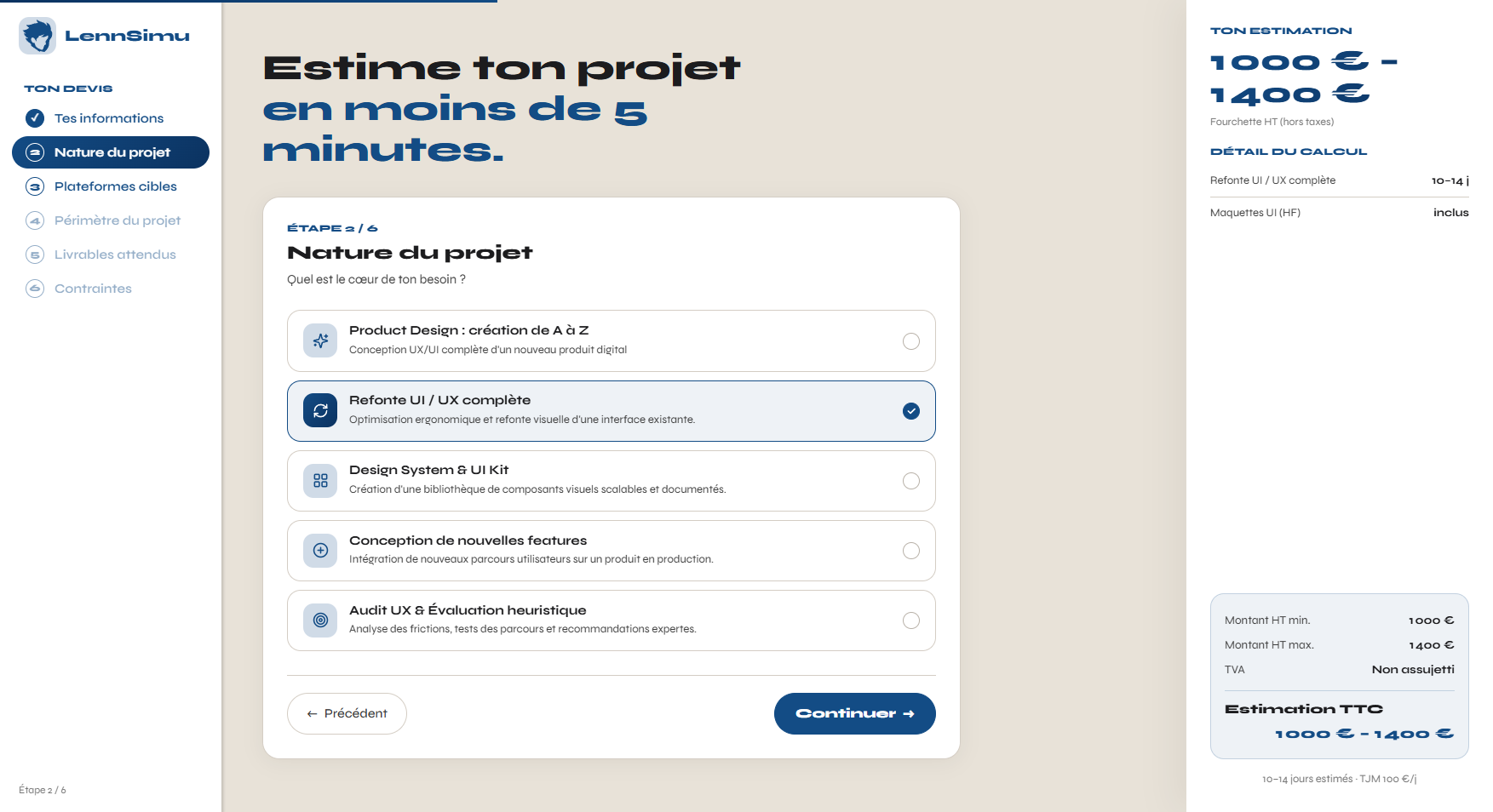 Création de la section choix du projet